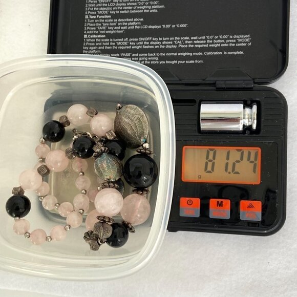 Sterling Silver 925 Rose Quartz Black Onyx Beaded Y Necklace 18.5" 81g Stone - Picture 9 of 16